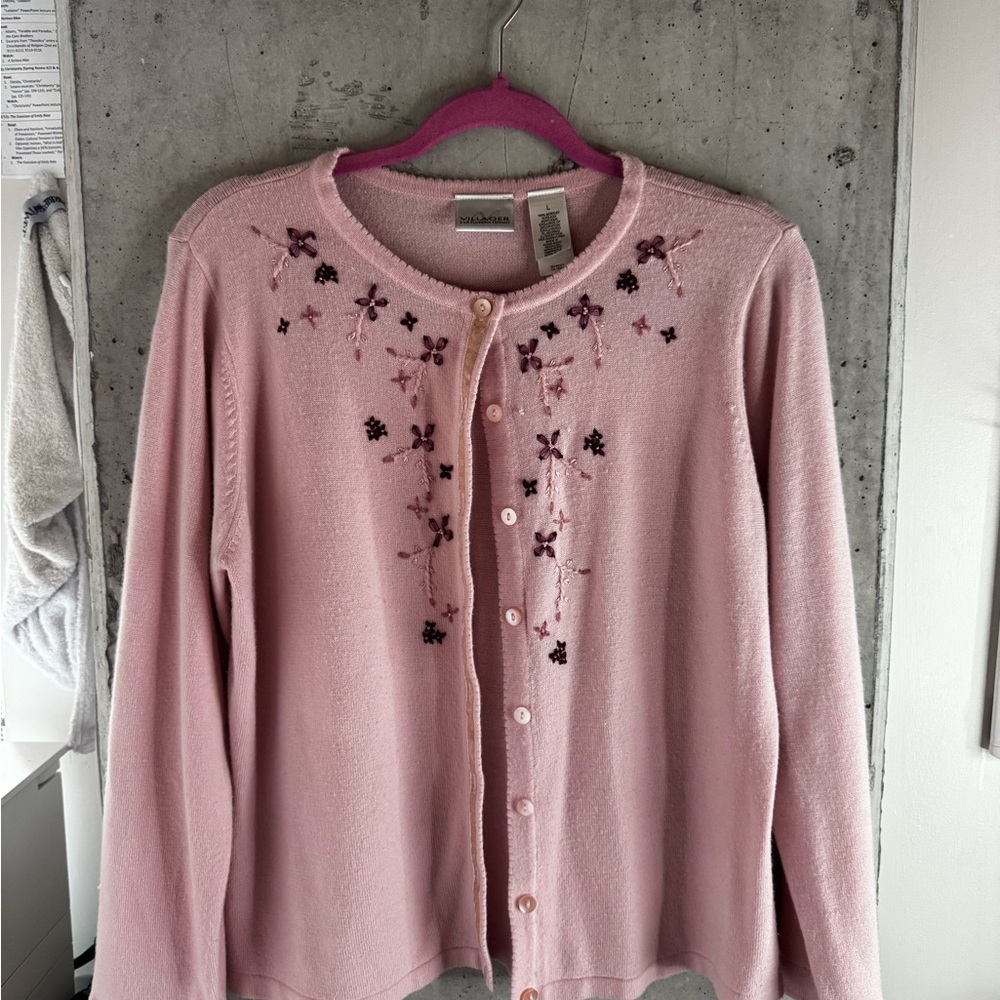SOLD Liz Claiborne Pink Floral Embroidered Cardigan